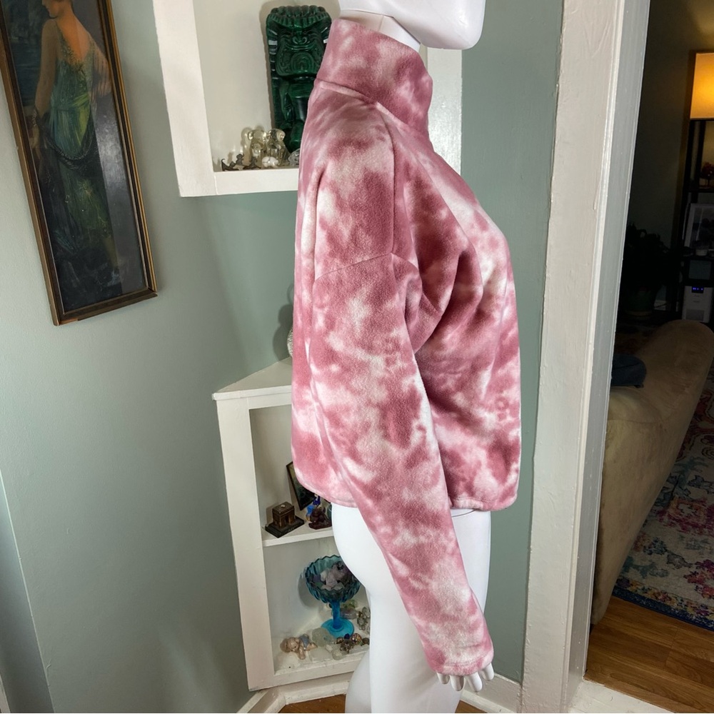 Hippie Rose Pink White Tie-Dye Fleece Cropped Sweatshirt Sweater L Quarter Zip - Picture 5 of 10